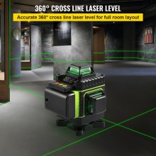 Nível de laser de linha cruzada VEVOR, 4 x 360 ° quatro linhas comutáveis ​​​​de plano, feixe verde de 131 pés, nível de laser de autonivelamento e nivelamento de inclinação, base magnética de 360 ​​° e base de mini tripé incluída, para decoração de casa