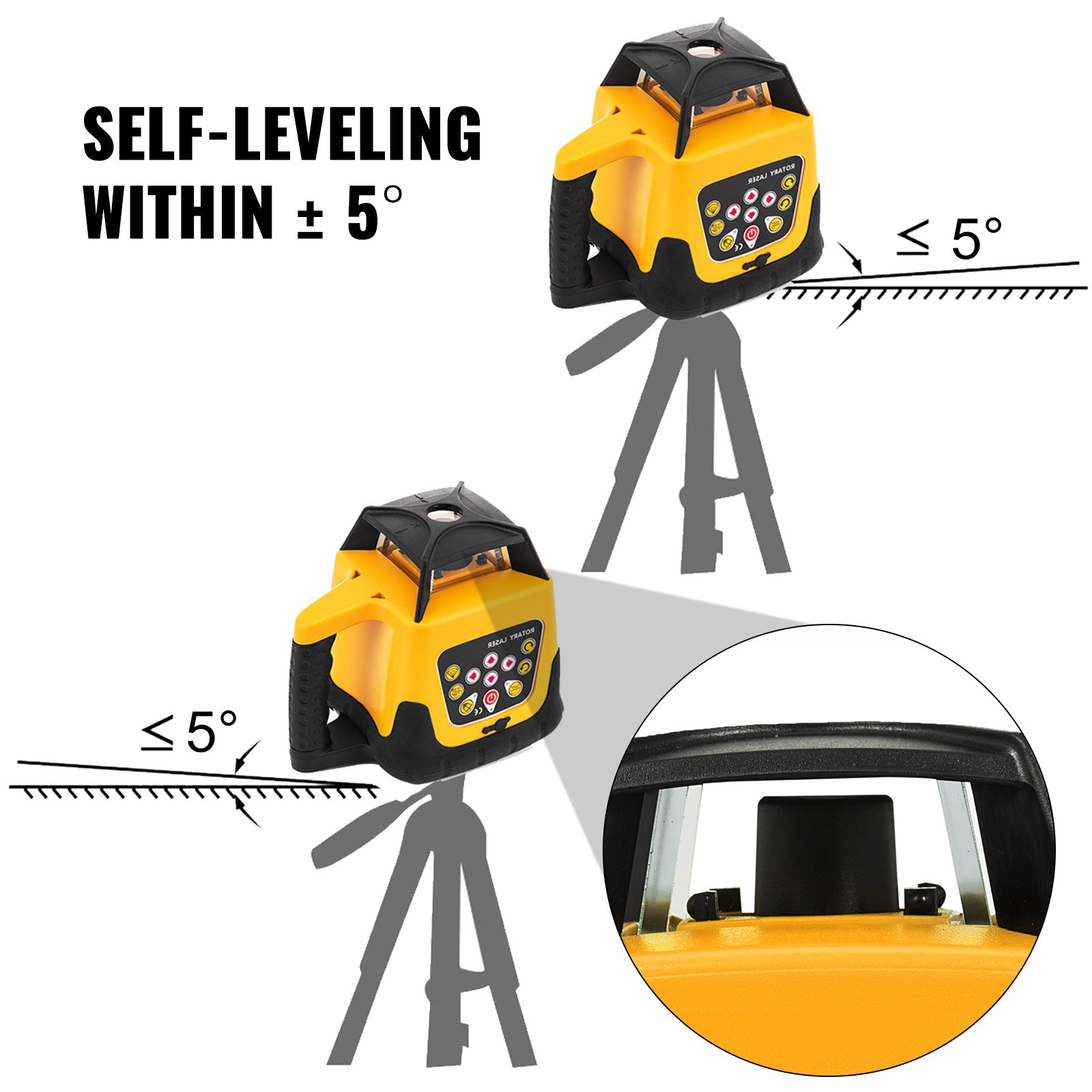 VEVOR Rotary Laser Level Kit Red Beam Digital Self-Leveling Rotary Laser Kit 500M Range with Remote Control Receiver Carrying Case