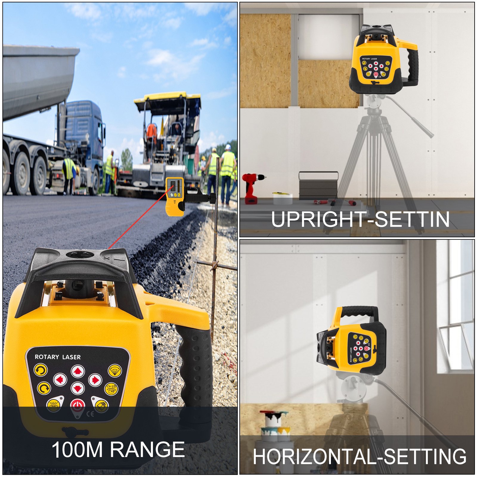 VEVOR Rotary Laser Level Kit Red Beam Digital Self-Leveling Rotary Laser Kit 500M Range with Remote Control Receiver Carrying Case