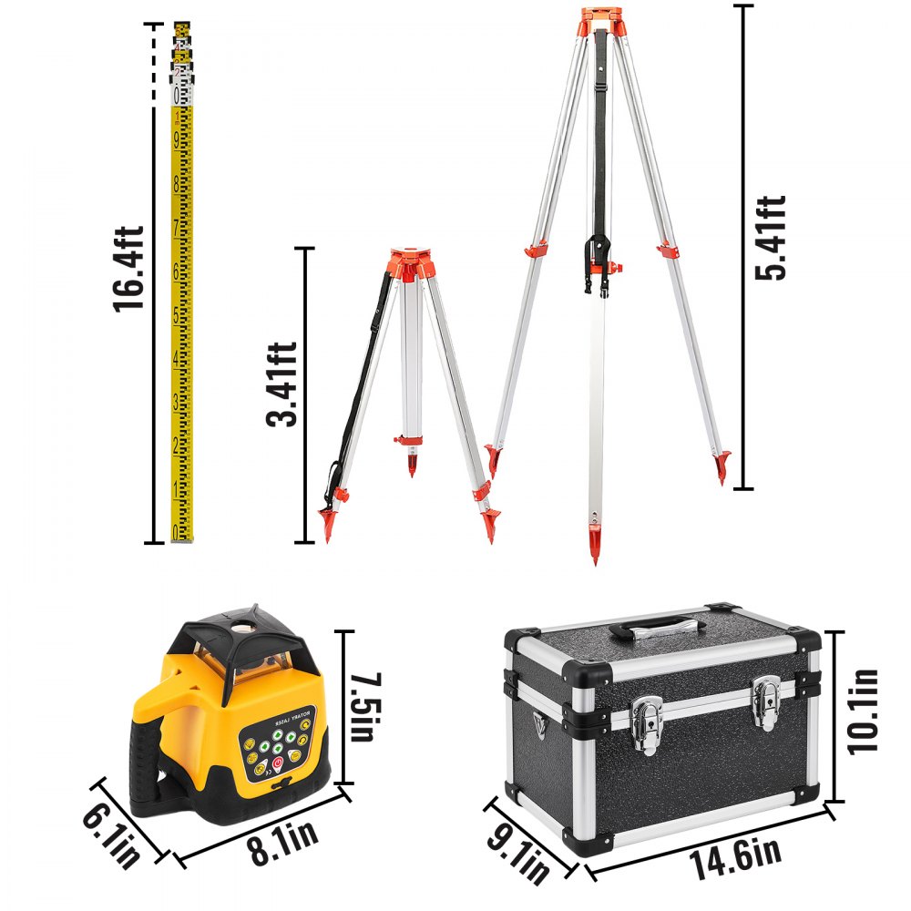 VEVOR Rotary Green Laser Kit 500M+1.65M Aluminum Tripod+5M Laser Level Staff