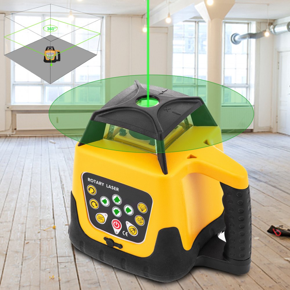VEVOR Rotary Laser Level Green Beam 500m Range Slope Adjustable 360° Spinning Accurate with Remote Control Receiver Carrying Case