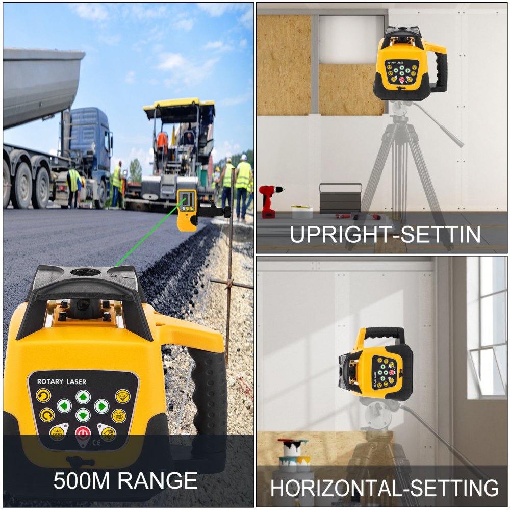 VEVOR Rotary Laser Level Green Beam 500m Range Slope Adjustable 360° Spinning Accurate with Remote Control Receiver Carrying Case