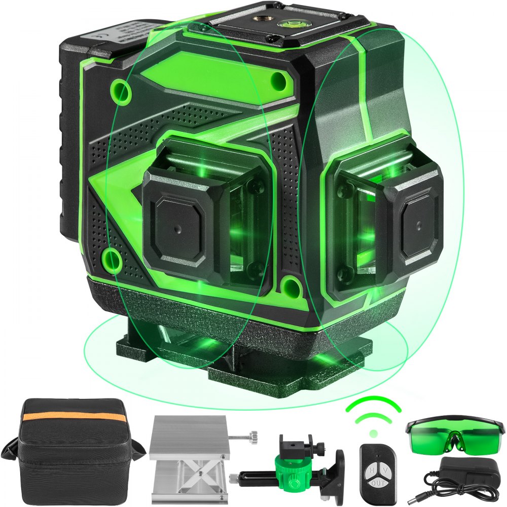 VEVOR 100ft Self Leveling Laser Level, Manual Green 3 x 360° Cross Line  Laser, Remote Control Manual Self-leveling Mode & IP54 Waterproof 8h  Continuous Working Time Line Laser, Battery/Stand Included