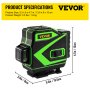 VEVOR Cross Line Laser Level, 3 x 360° Three Plane Switchable Lines, 131FT Green Beam, Self Leveling & Tilt Leveling Laser Level, 360° Magnetic Base & Mini Jack Stand Included, for Home Decoration