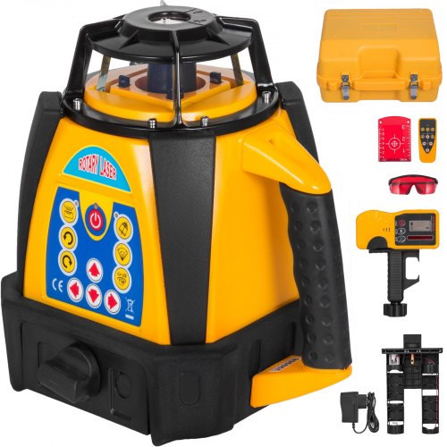 VEVOR Digital Self-Leveling Rotary Laser Kit Red Beam Precise Construction 500M Range with Remote Control & Receiver