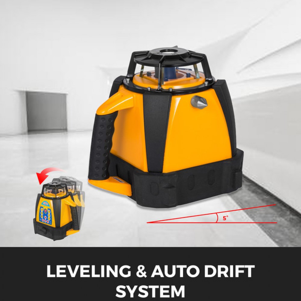 VEVOR Digital Self-Leveling Rotary Laser Kit Red Beam Precise Construction 500M Range with Remote Control & Receiver