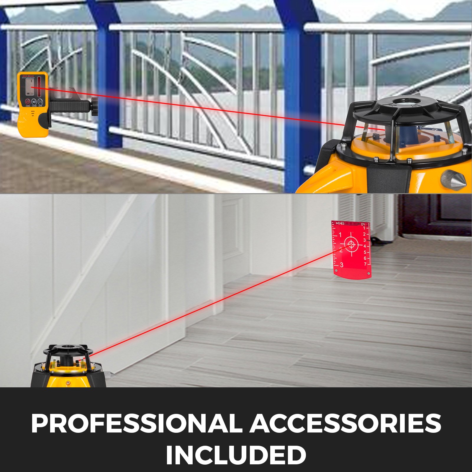 VEVOR Digital Self-Leveling Rotary Laser Kit Red Beam Precise Construction 500M Range with Remote Control & Receiver