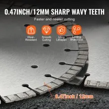 VEVOR Diamond Blade 12inch Concrete Saw Blade Wet or Dry 0.47inch Wavy Teeth