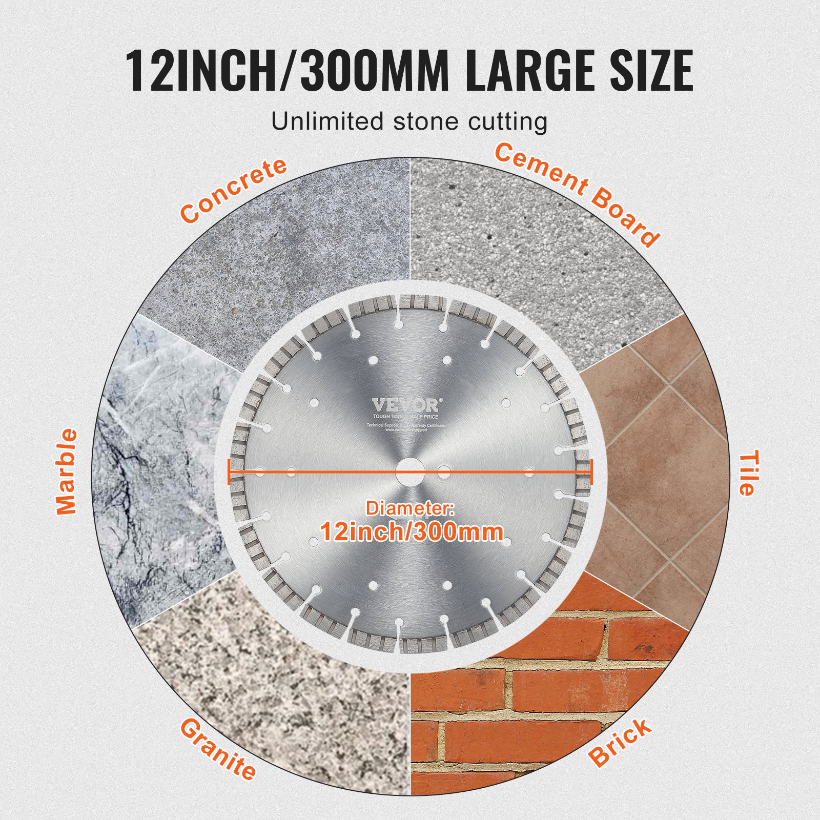 VEVOR Diamond Blade, 12inch/300mm Concrete Saw Blade Wet or Dry, 0.47inch/12mm Wavy Teeth Diamond Segment Blade, Universal 1 inch/25.4 mm Center Hole Diameter, for Concrete Cement Board Tile Brick