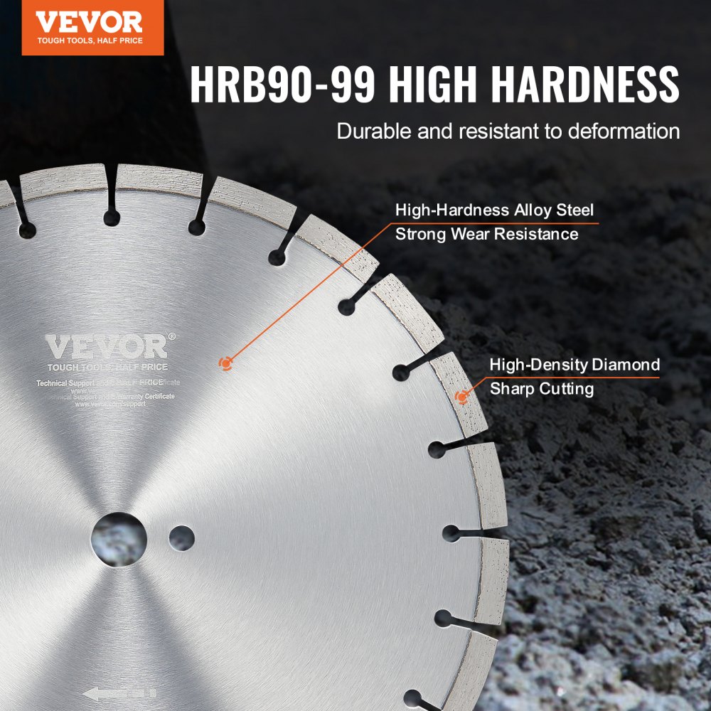 VEVOR Diamond Blade, 14inch/350mm Concrete Saw Blade Wet or Dry, 0.47inch/12mm Flat Teeth Diamond Segment Blade, Universal 1 inch/25.4 mm Center Hole Diameter, for Concrete Cement Board Tile Brick
