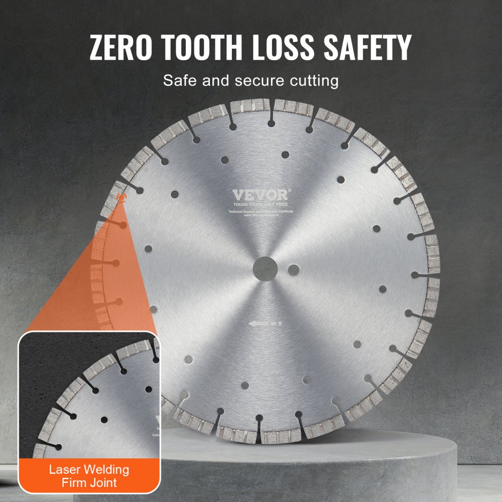 VEVOR Diamond Blade, 14inch/350mm Concrete Saw Blade Wet or Dry, 0.47inch/12mm Wavy Teeth Diamond Segment Blade, Universal 1 inch/25.4 mm Center Hole Diameter, for Concrete Cement Board Tile Brick