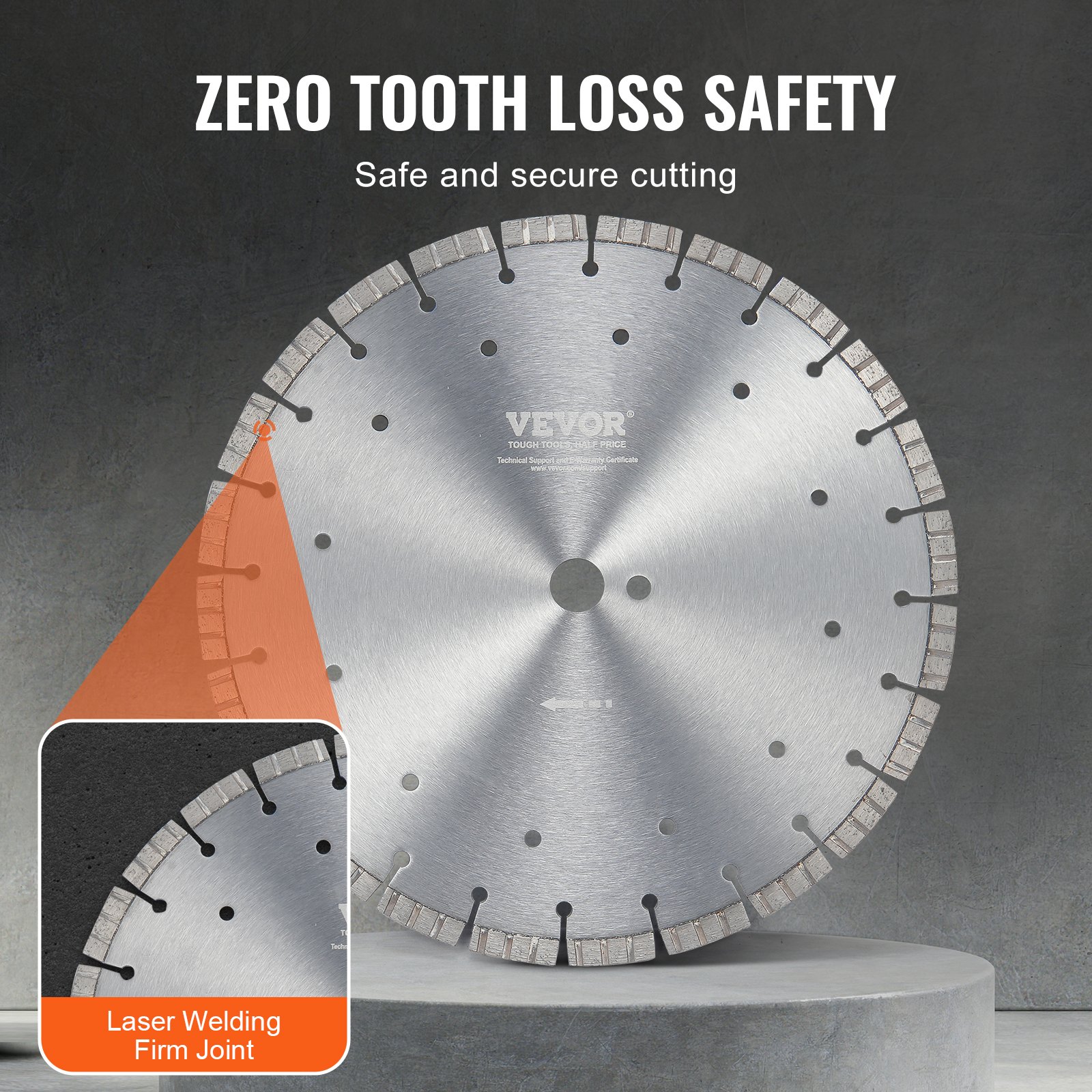 VEVOR Diamond Blade, 14inch/350mm Concrete Saw Blade Wet or Dry, 0.47inch/12mm Wavy Teeth Diamond Segment Blade, Universal 1 inch/25.4 mm Center Hole Diameter, for Concrete Cement Board Tile Brick