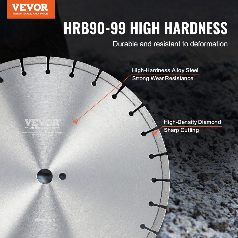 VEVOR Diamond Blade, 16inch/400mm Concrete Saw Blade Wet or Dry, 0.47inch/12mm Flat Teeth Diamond Segment Blade, Universal 1 inch/25.4 mm Center Hole Diameter, for Concrete Cement Board Tile Brick