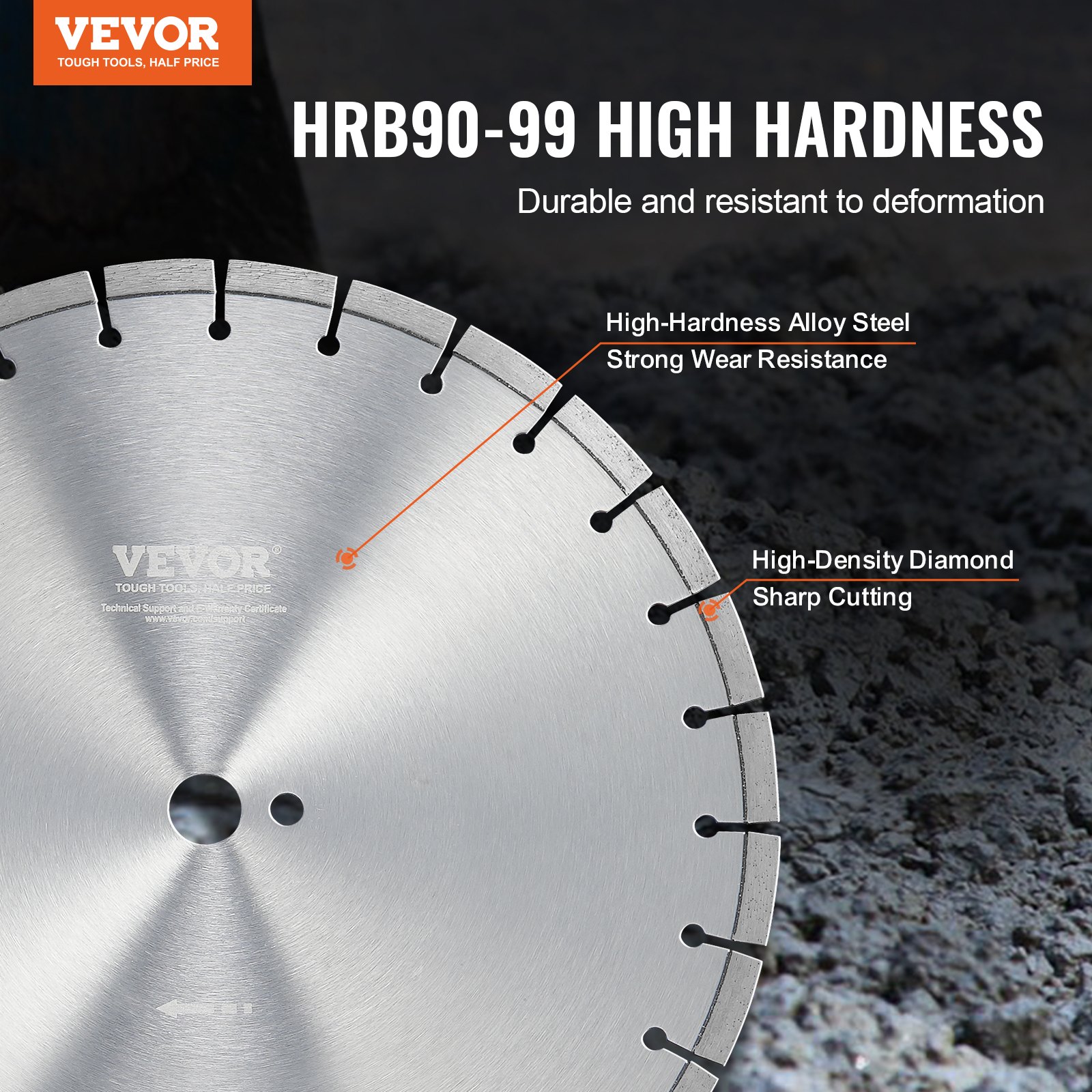 VEVOR Diamond Blade, 16inch/400mm Concrete Saw Blade Wet or Dry, 0.47inch/12mm Flat Teeth Diamond Segment Blade, Universal 1 inch/25.4 mm Center Hole Diameter, for Concrete Cement Board Tile Brick