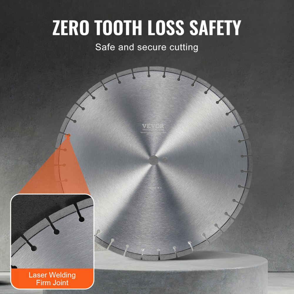 VEVOR Diamond Blade, 20inch/500mm Concrete Saw Blade Wet or Dry, 0.47inch/12mm Flat Teeth Diamond Segment Blade, Universal 1 inch/25.4 mm Center Hole Diameter, for Concrete Cement Board Tile Brick
