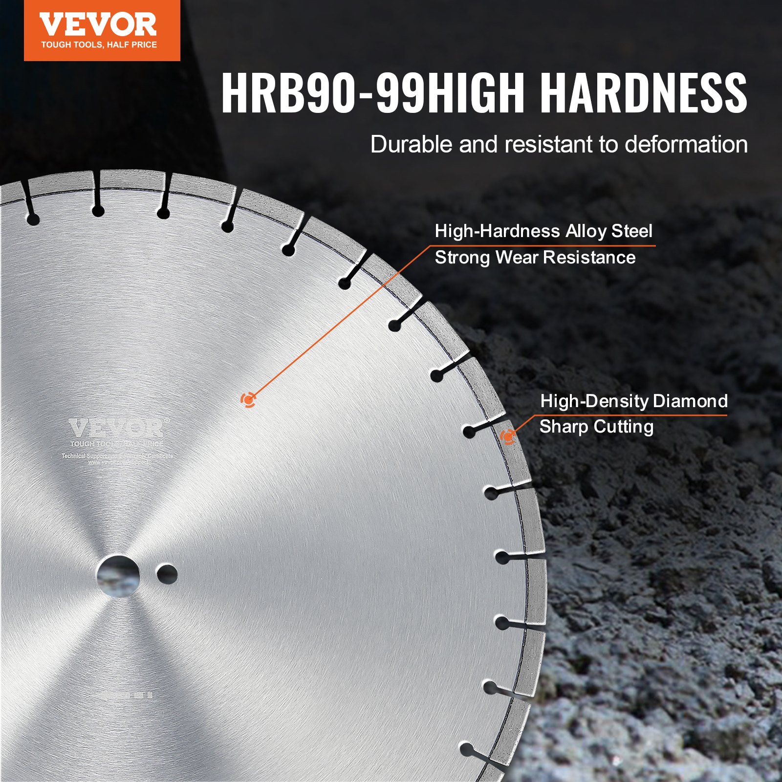 VEVOR Diamond Blade, 20inch/500mm Concrete Saw Blade Wet or Dry, 0.47inch/12mm Flat Teeth Diamond Segment Blade, Universal 1 inch/25.4 mm Center Hole Diameter, for Concrete Cement Board Tile Brick