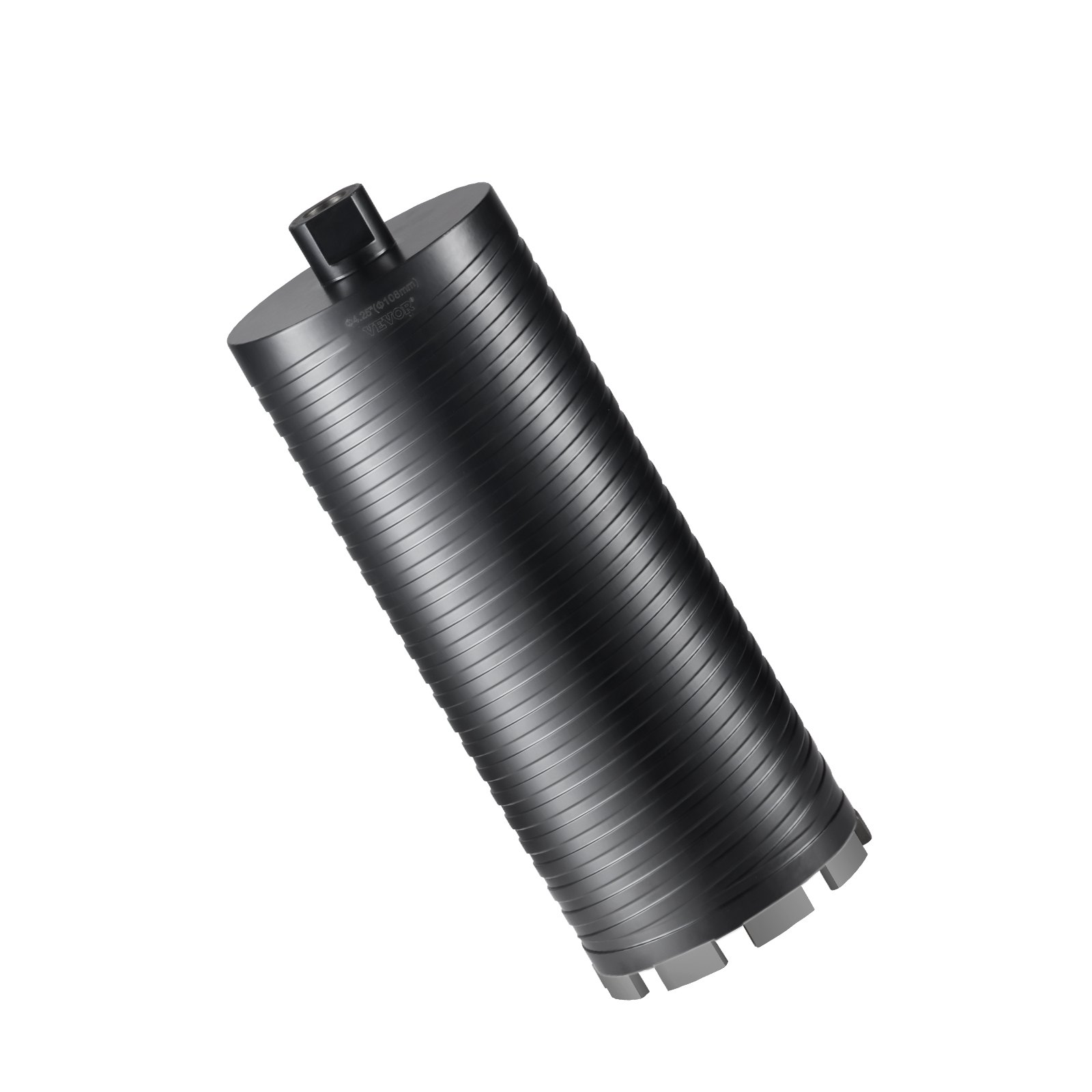black VEVOR diamond core drill bit with grooved cylindrical body and square end fitting.