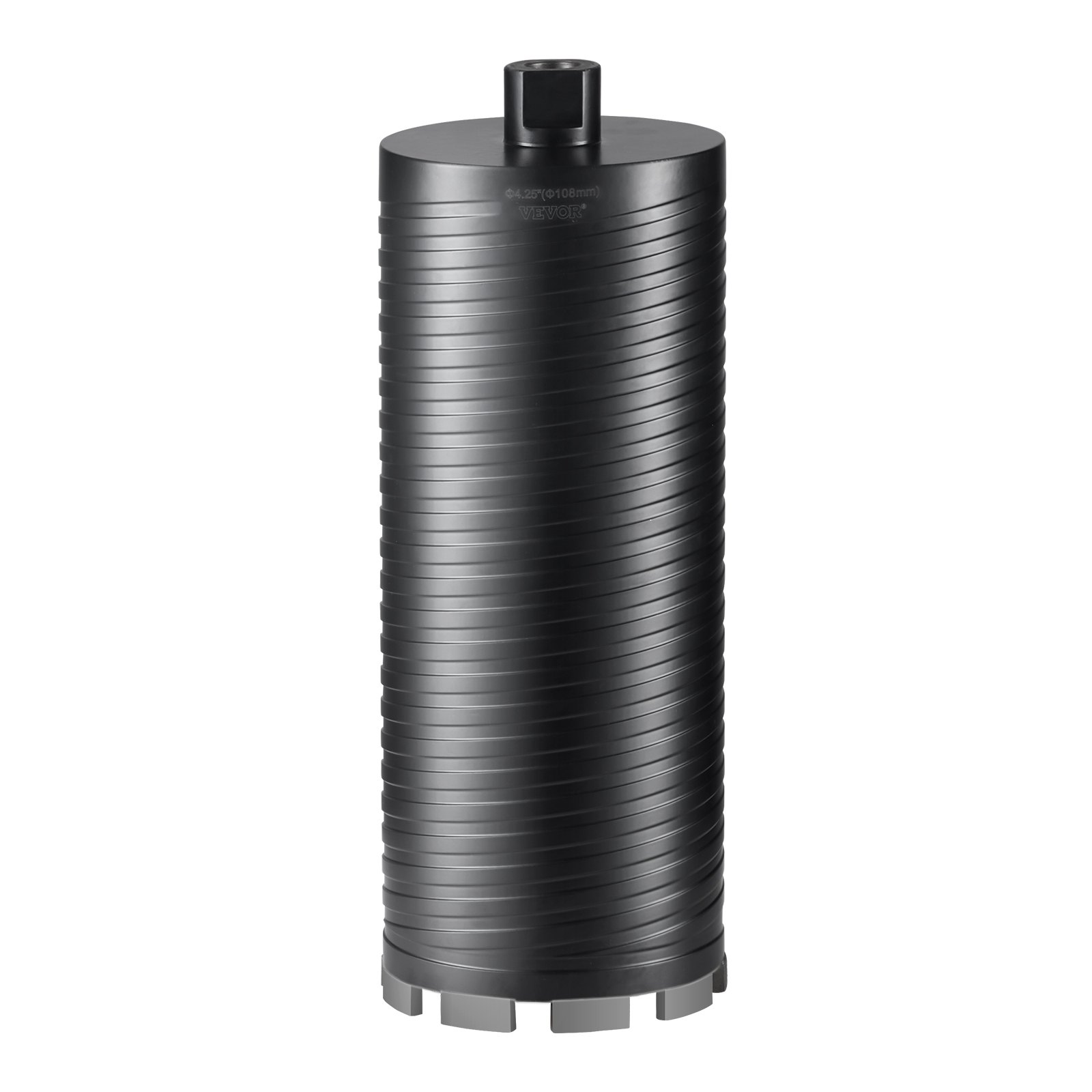 VEVOR diamond core drill bit with a sleek, black design and segmented cutting edge.