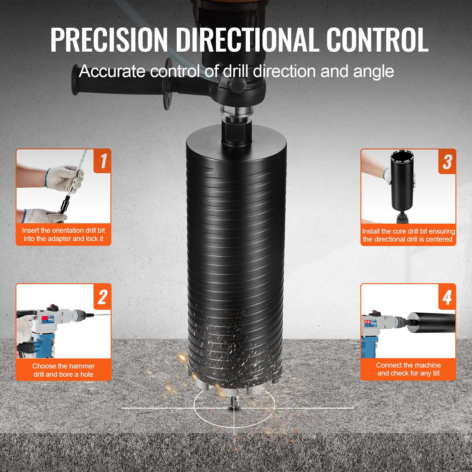 VEVOR diamond core drill bit with precision directional control and step-by-step installation guide.