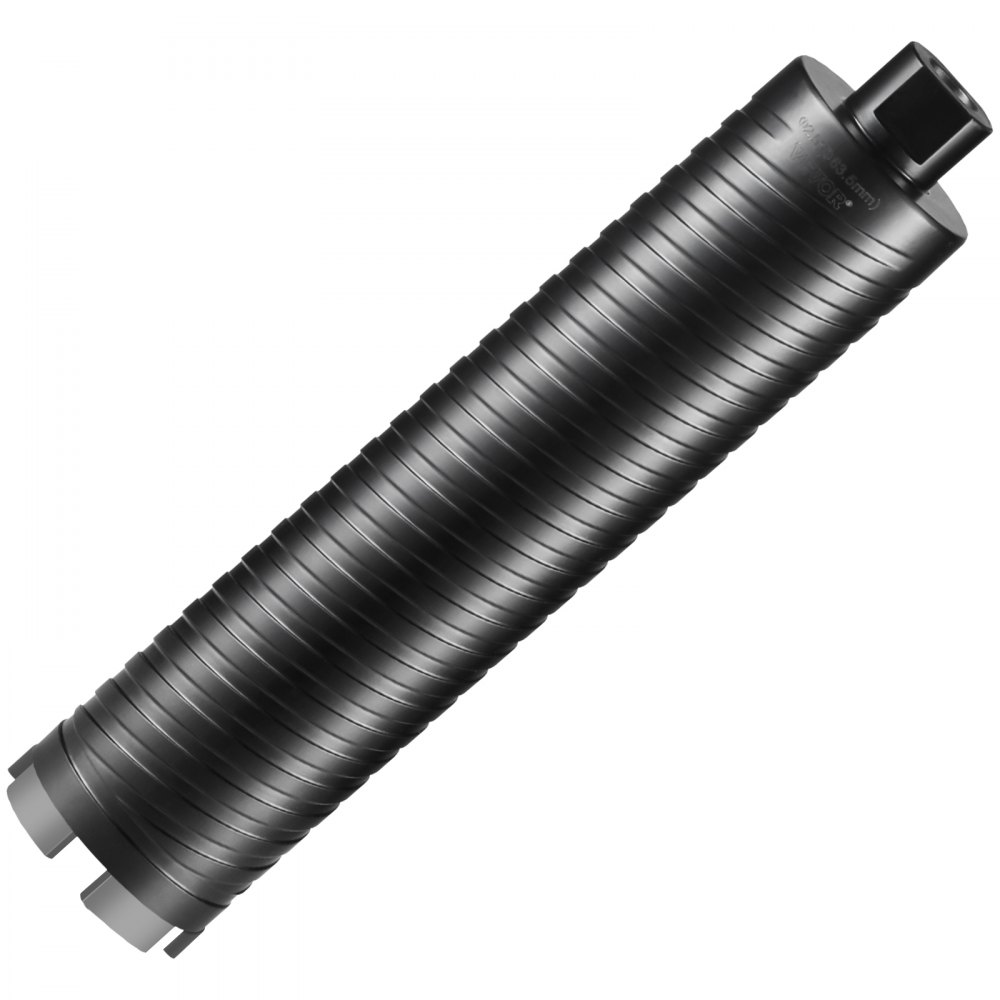 black VEVOR core drill bit with grooved cylindrical design and flat top.