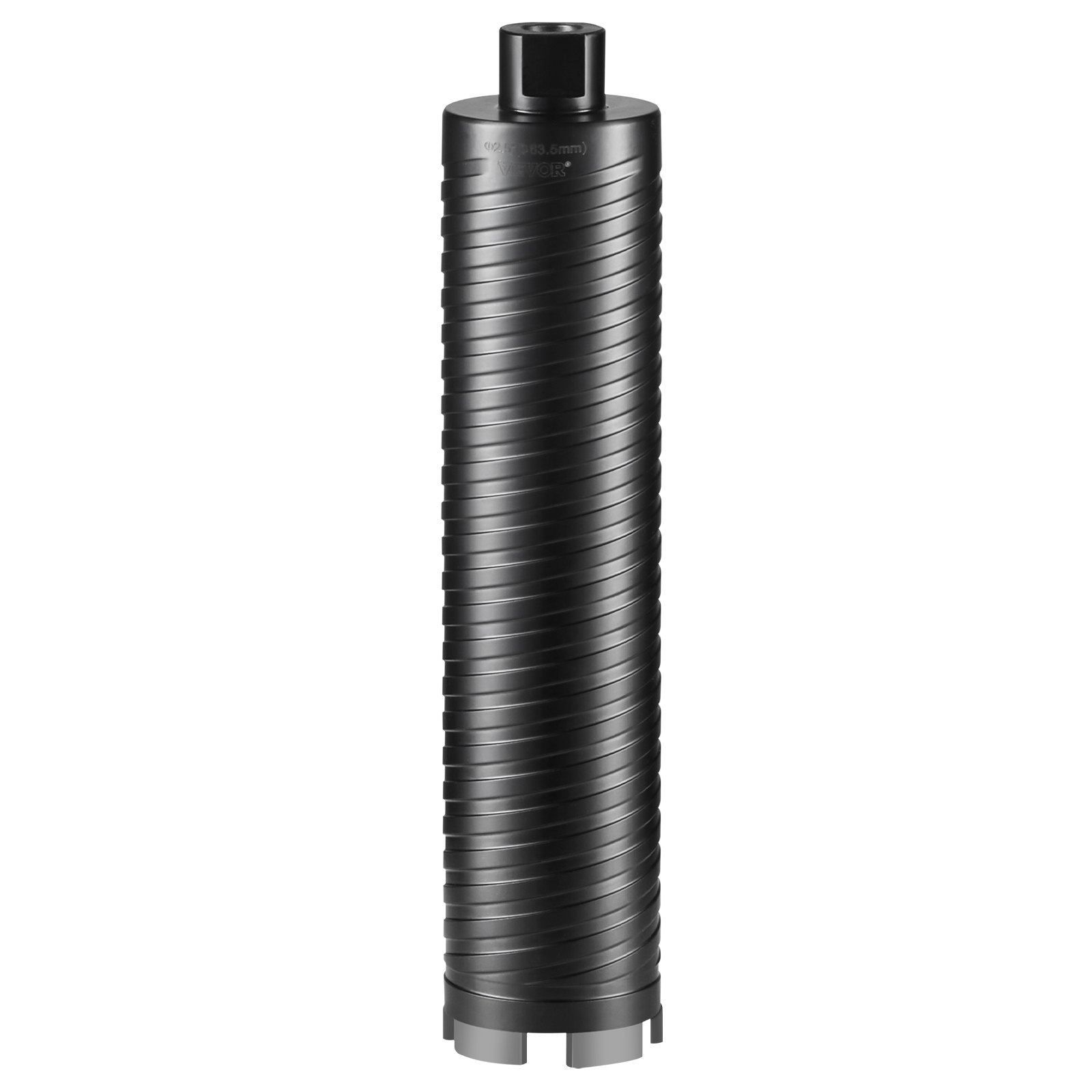 black cylindrical VEVOR metal tool with spiral pattern and threaded ends.