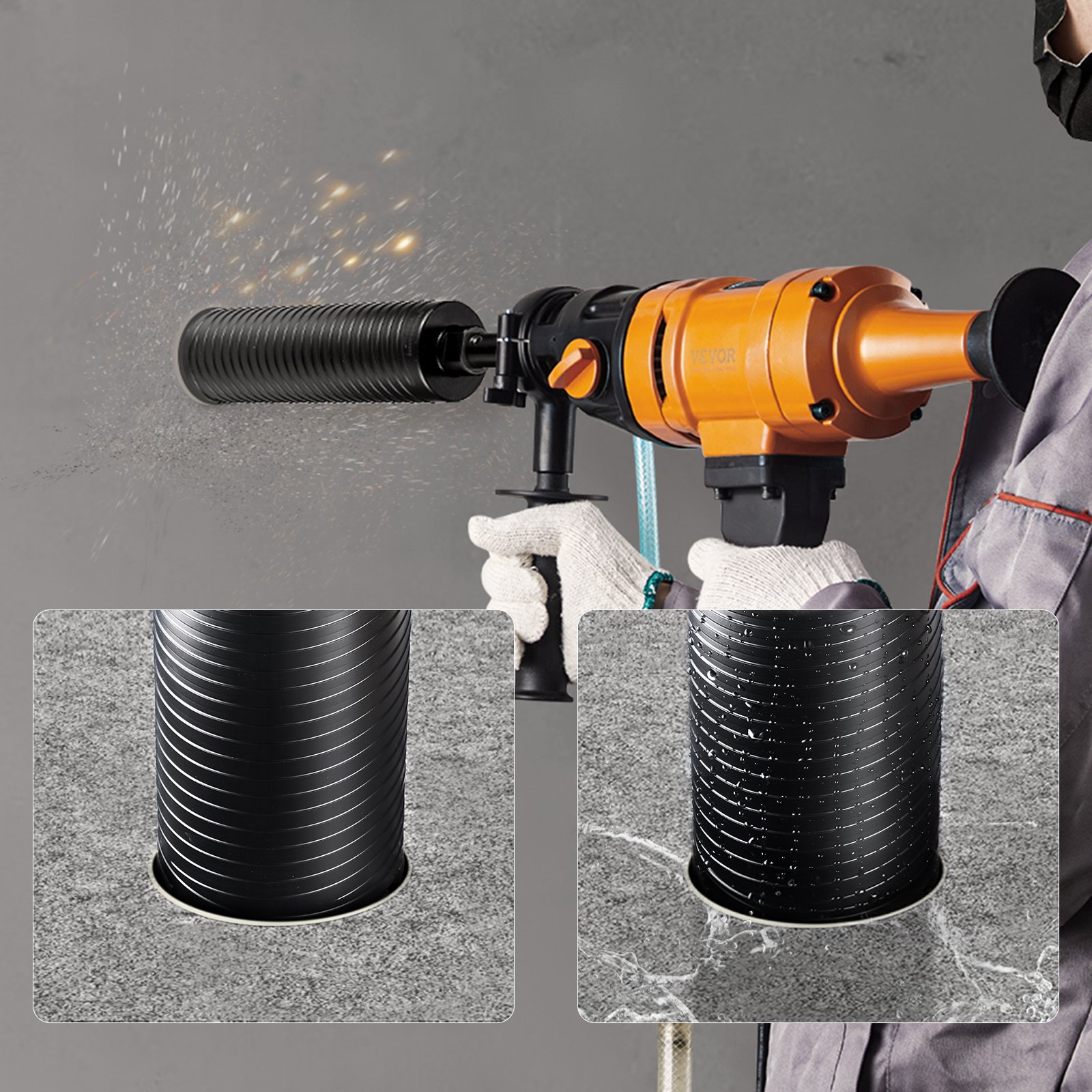 VEVOR Core Drill Bit, 6.3 cm Wet/Dry Diamond Core Drill Bits for Brick and Block, Concrete Core Drill Bit with Pilot Bit Adapter and Saw Blade, 24.1 cm Drilling Depth, 1.6 cm-11 Inner Thread, Laser Welding