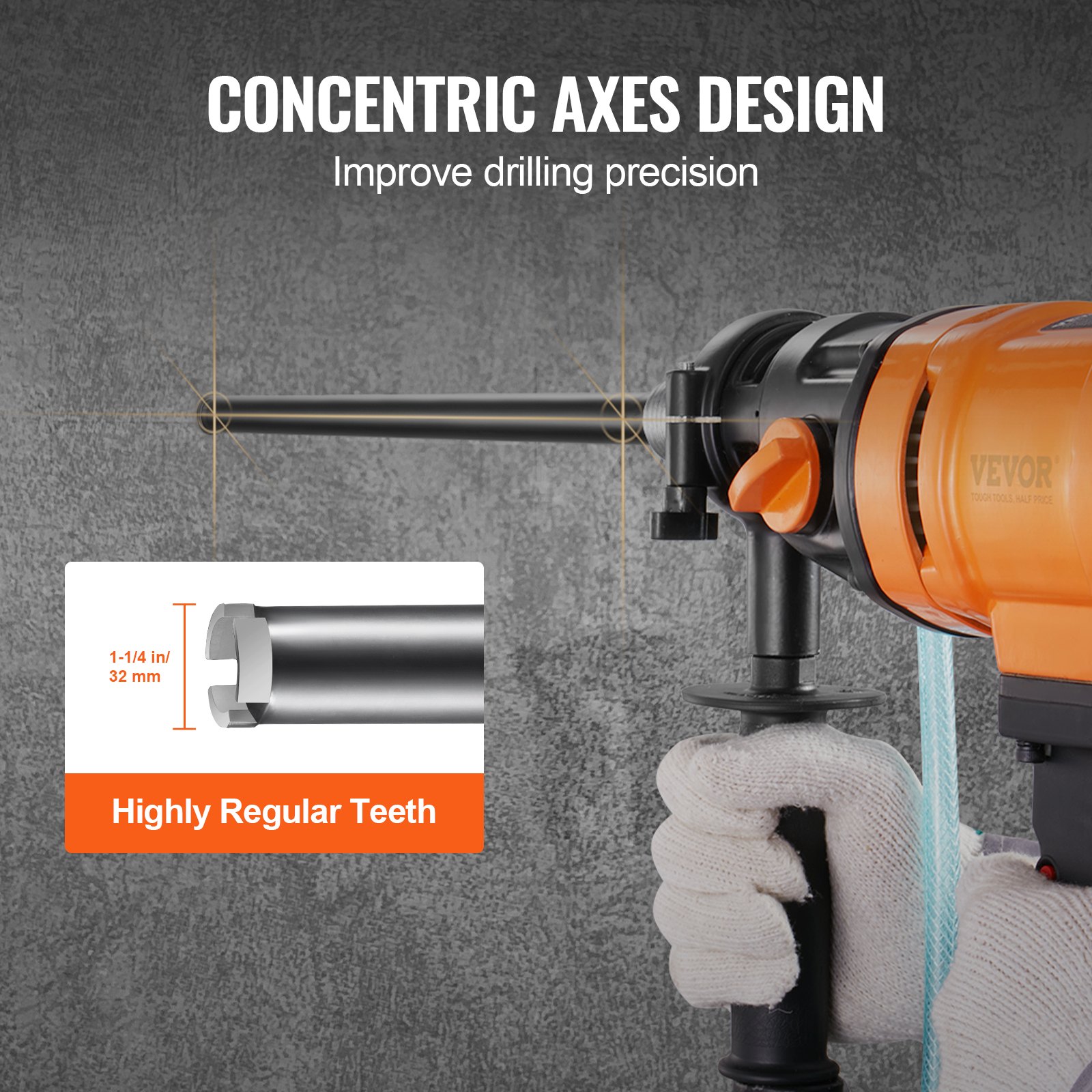 VEVOR diamond core drill bit with concentric axes design, 1-1/4 in/32 mm, highly regular teeth.