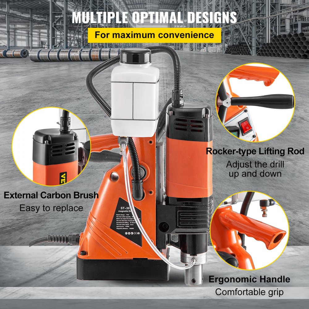 VEVOR Magnetic Drill Press 1100W Magnetic Base Drill 10000N Magnet Force 11PCS Cutter Kit Mag Drill with 1-1/3 inch (35mm) Boring Diameter 700 RPM Portable Electric Mag Drill Press w/11PCS Cutter Kit