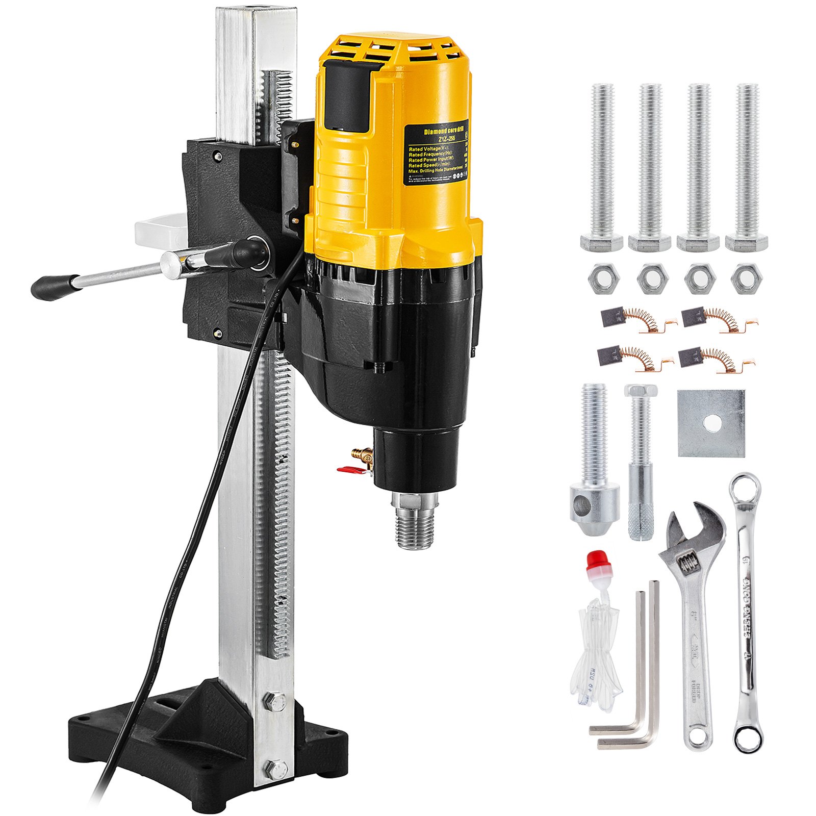10'' Diamond Core Drill Concrete Drilling Machine with Stand & Drill Bits 4450W