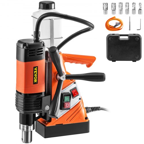 VEVOR - Taladro magnético de 1100 W, base magnética, 10000 N, fuerza magnética, 6 piezas, kit de corte, taladro magnético con 1-1/3 pulgadas (35 mm), diámetro de perforación, 700 RPM, taladro eléctrico portátil con kit de corte de 6 piezas
