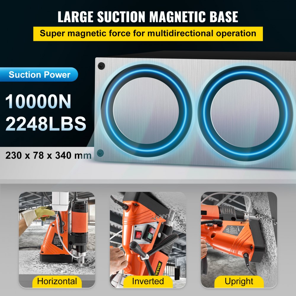 VEVOR Magnetic Drill Press 1100W Magnetic Base Drill 10000N Magnet Force 6PCS Cutter Kit Mag Drill with 1-1/3 inch (35mm) Boring Diameter 700 RPM Portable Electric Mag Drill Press w/6PCS Cutter Kit