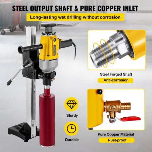 VEVOR Core Drill Machine 160 MM 6.3 Inches Core Drill Rig Powerful Rugged Concrete Core Drill 220V 1600 r/min Core Drill Rig with Stand Tool Wet Dry Concrete Brick Block Drilling 1980W Dual Use