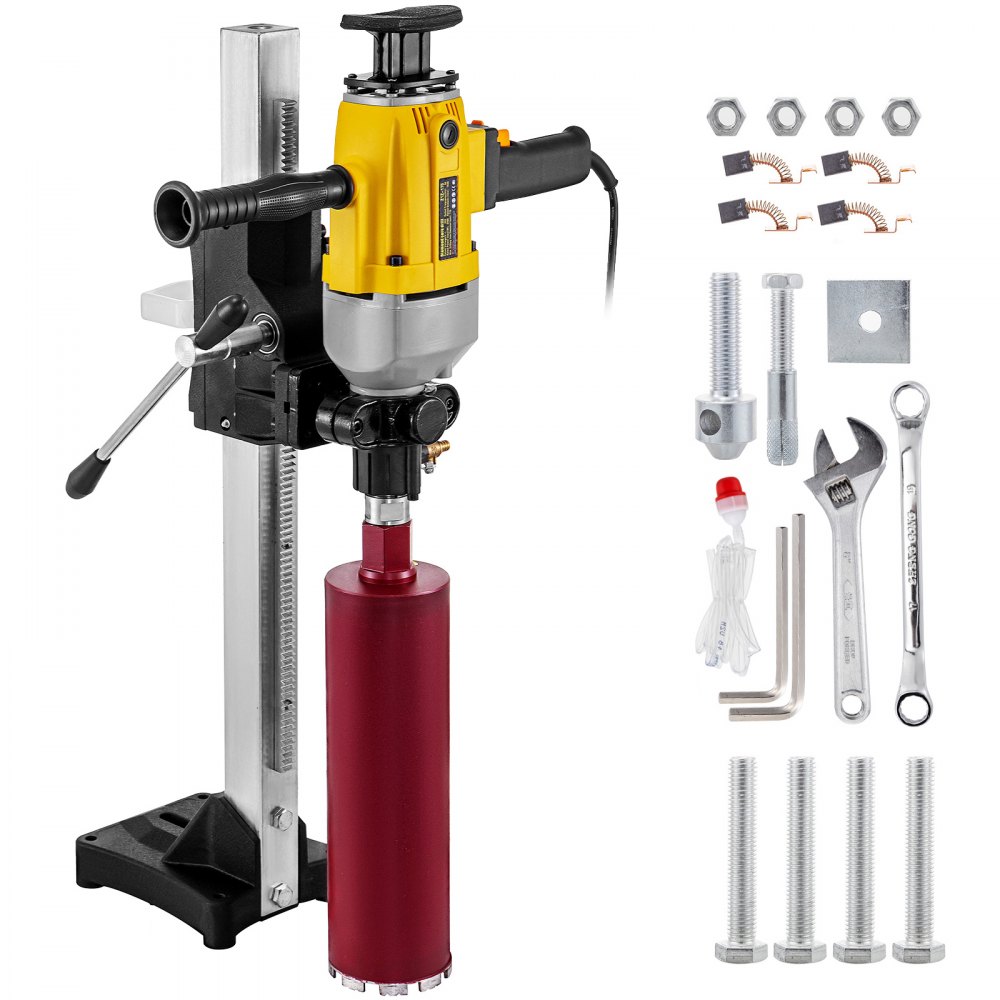 VEVOR Core Drill Machine 160 MM 6.3 Inches Core Drill Rig Powerful Rugged Concrete Core Drill 220V 1600 r/min Core Drill Rig with Stand Tool Wet Dry Concrete Brick Block Drilling 1980W Dual Use