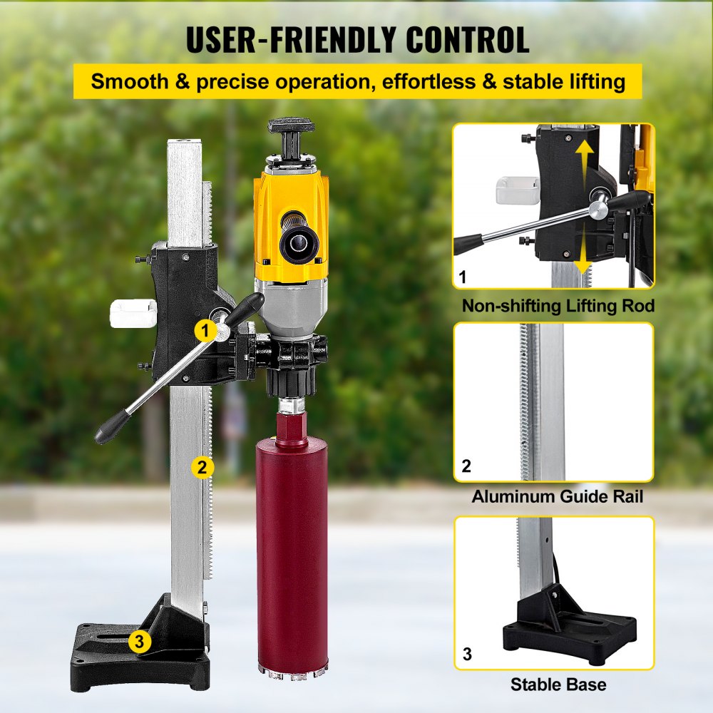 VEVOR Core Drill Machine 160 MM 6.3 Inches Core Drill Rig Powerful Rugged Diamond Concrete Core Drill 220V 1600 r/min Core Drill Rig with Stand Tool Wet Dry Concrete Brick Block Drilling 1980W
