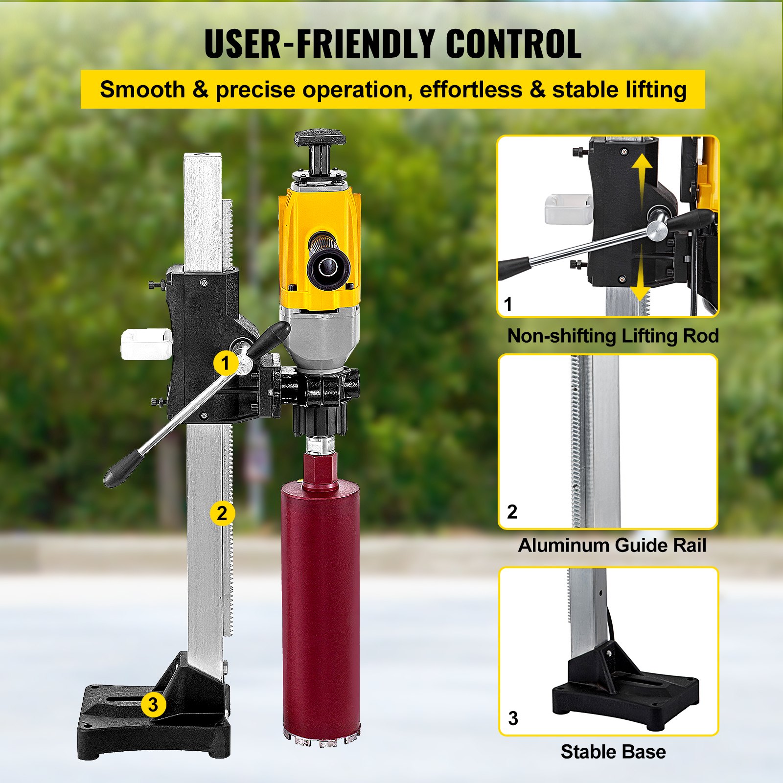 VEVOR Core Drill Machine 160 MM 6.3 Inches Core Drill Rig Powerful Rugged Diamond Concrete Core Drill 220V 1600 r/min Core Drill Rig with Stand Tool Wet Dry Concrete Brick Block Drilling 1980W