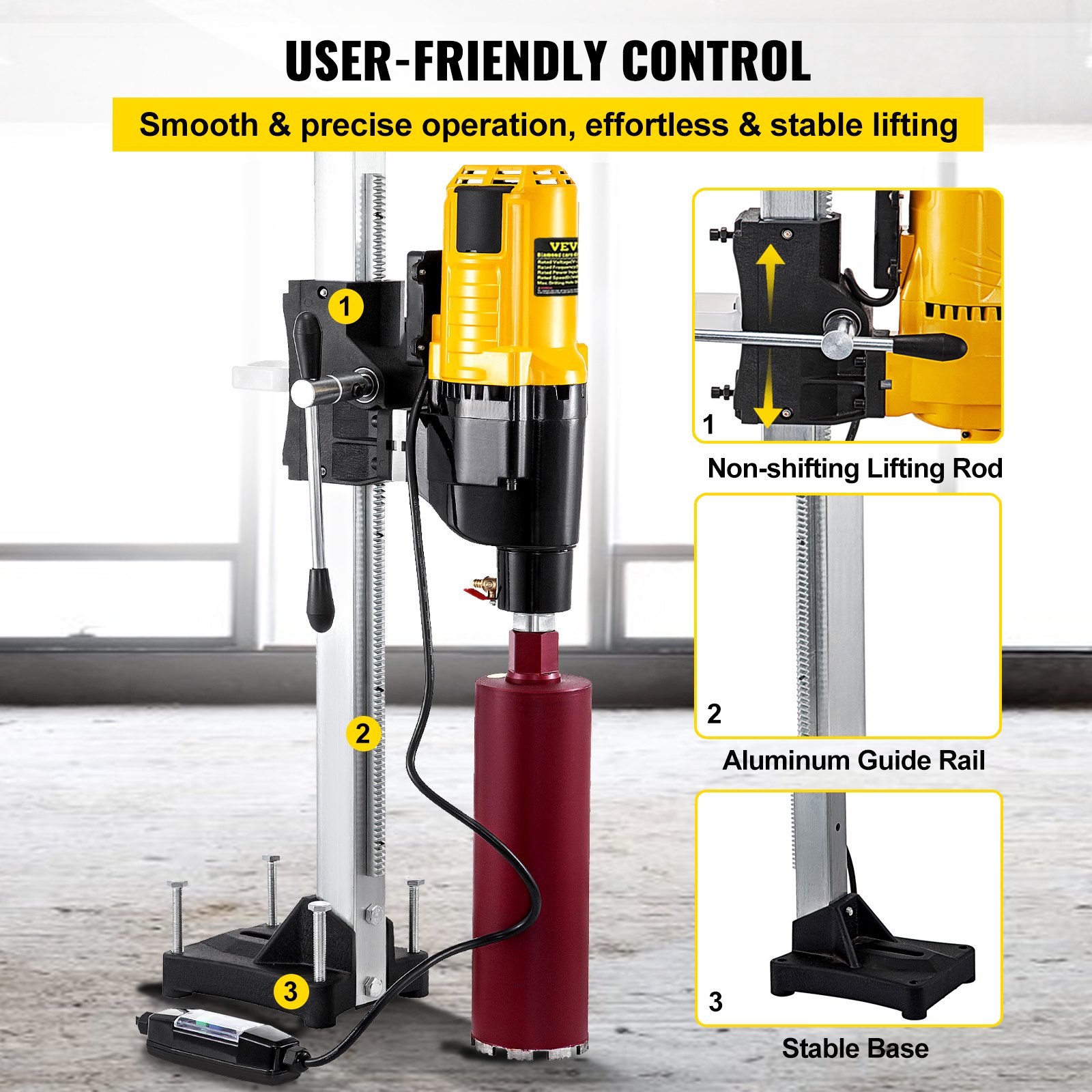 VEVOR Core Drill Machine 305 MM 12 Inches Core Drill Rig Powerful Rugged Diamond Concrete Core Drill 110V 500 r/min Core Drill Rig with Stand Tool Wet Dry Concrete Brick Block Drilling 4800W