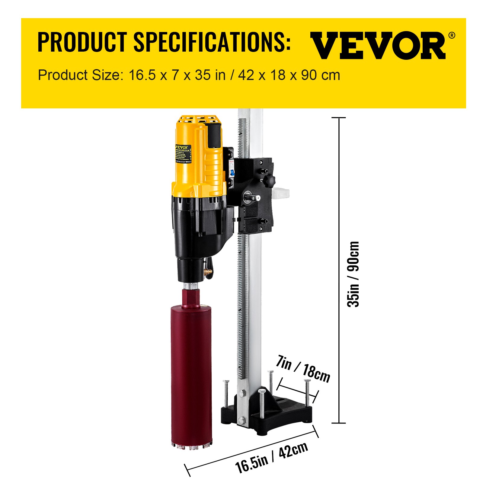 VEVOR Core Drill Machine 305 MM 12 Inches Core Drill Rig Powerful Rugged Diamond Concrete Core Drill 110V 500 r/min Core Drill Rig with Stand Tool Wet Dry Concrete Brick Block Drilling 4800W