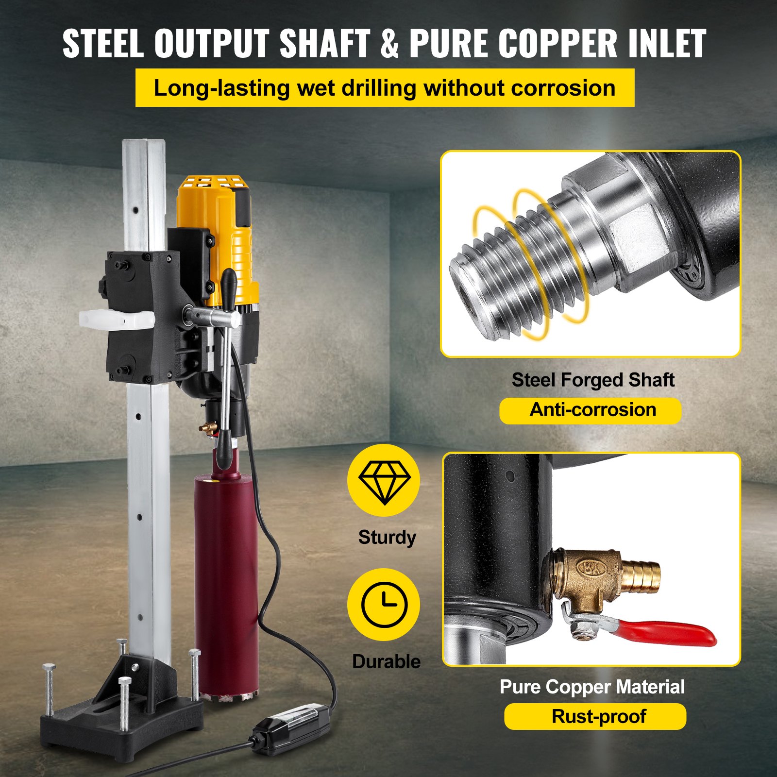 VEVOR Core Drill Machine 305 MM 12 Inches Core Drill Rig Powerful Rugged Diamond Concrete Core Drill 220V 500 r/min Core Drill Rig with Stand Tool Wet Dry Concrete Brick Block Drilling 4800W