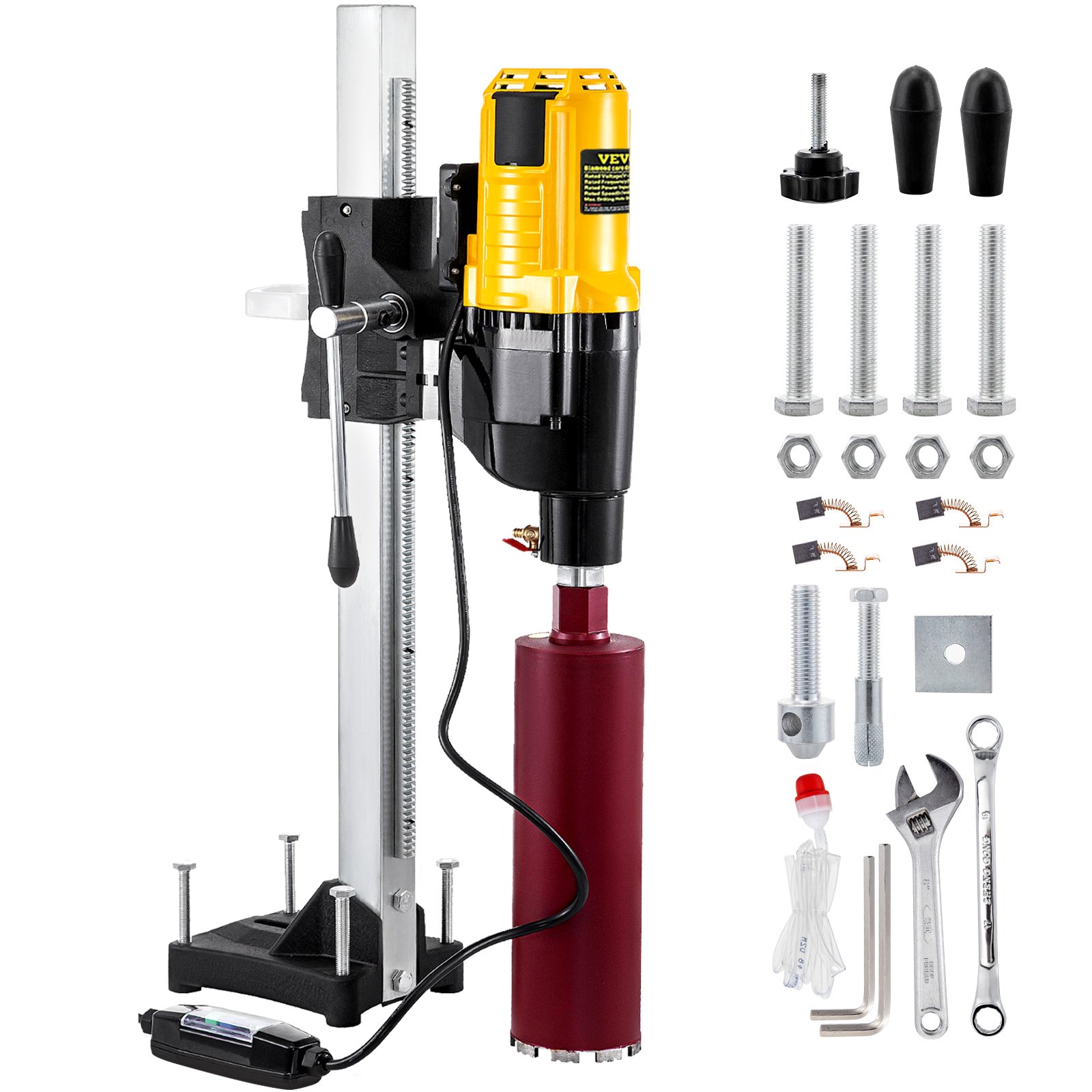 VEVOR Core Drill Machine 305 MM 12 Inches Core Drill Rig Powerful Rugged Diamond Concrete Core Drill 220V 500 r/min Core Drill Rig with Stand Tool Wet Dry Concrete Brick Block Drilling 4800W