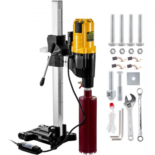 VEVOR Core Drill Machine 355 MM 14 Inches Core Drill Rig Powerful Rugged Diamond Concrete Core Drill 110V 500 r/min Core Drill Rig with Stand Tool Wet Dry Concrete Brick Block Drilling 4980W