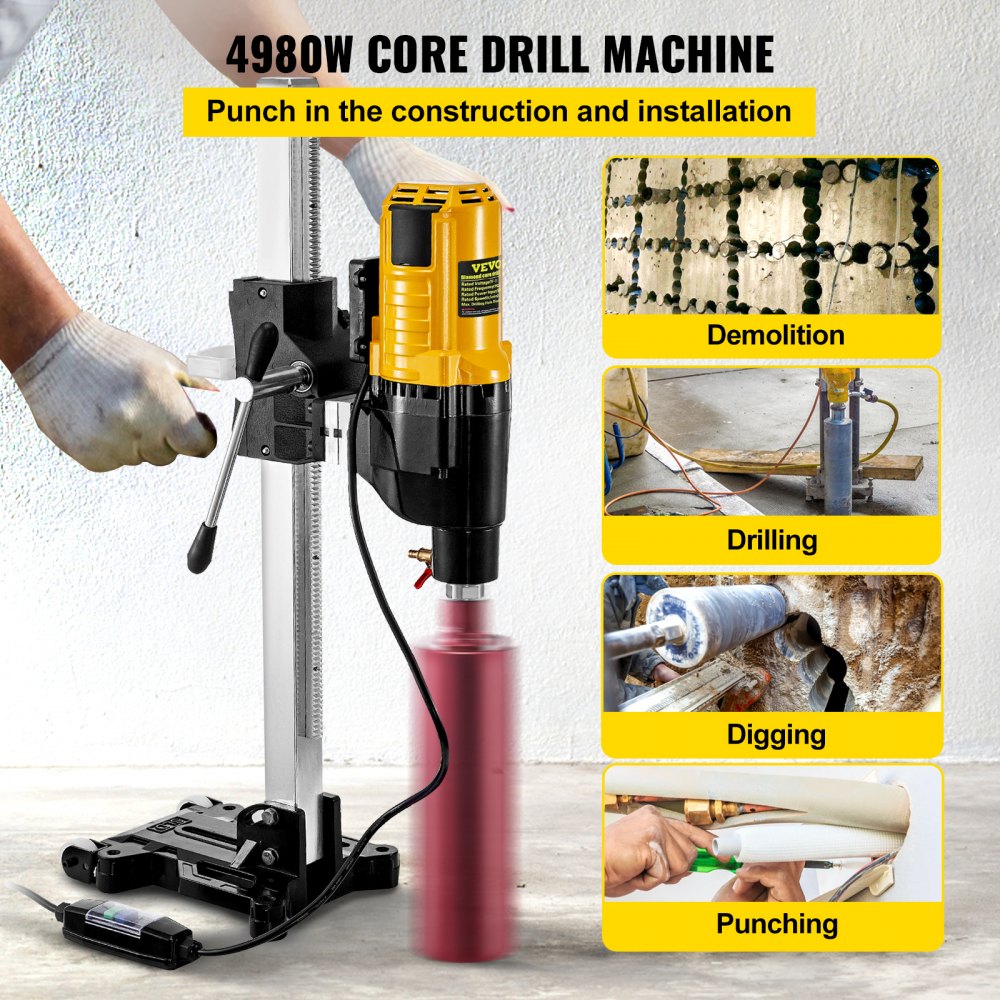 14'' Diamond Core Drill Concrete Drilling Machine with Stand & Drill Bits 4980W
