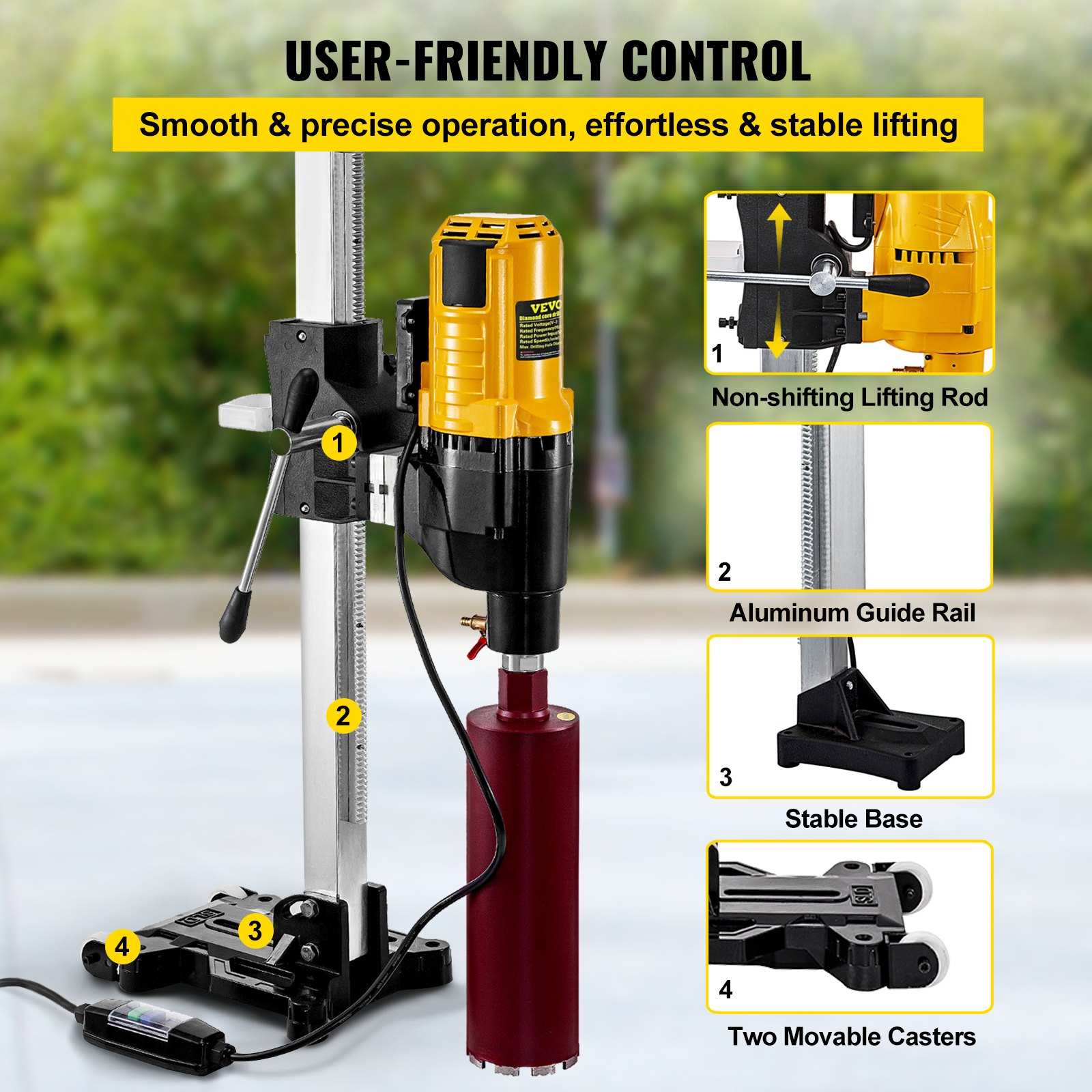 14'' Diamond Core Drill Concrete Drilling Machine with Stand & Drill Bits 4980W