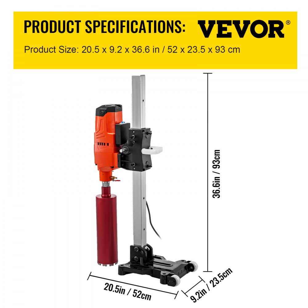 VEVOR Core Drill Machine 305 MM 12 Inches Core Drill Rig Powerful Rugged Diamond Concrete Core Drill 220V 500 r/min Core Drill Rig Tool Wet Dry Concrete Brick Block Drilling 4800W 45-Degree Rotation