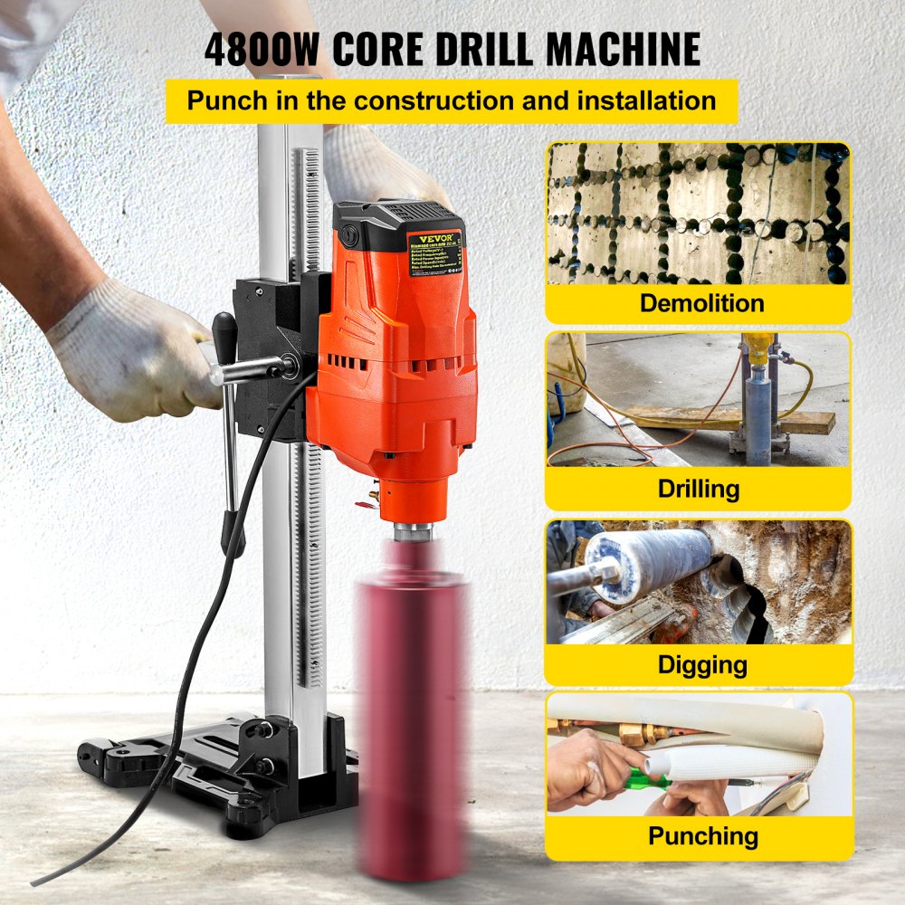VEVOR 4800W Diamond Concrete Core Drill Machine Vertical Stand Press Drilling
