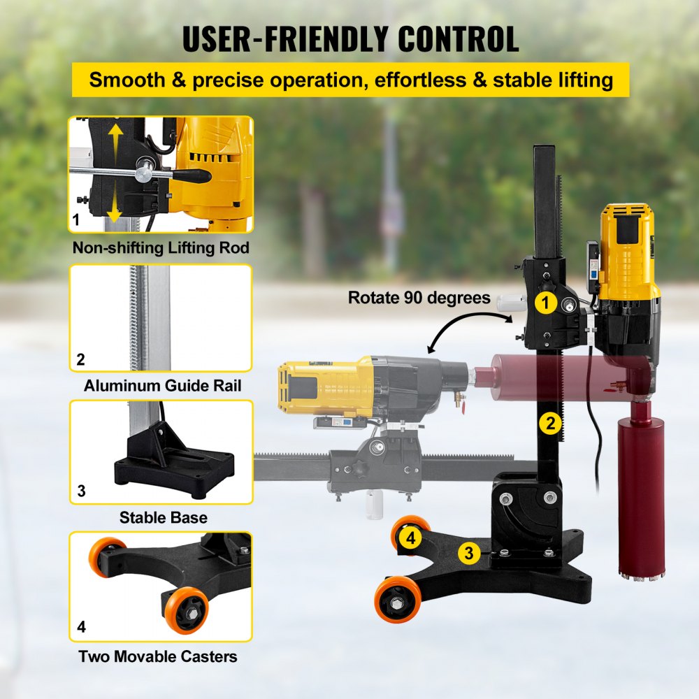 VEVOR 305 MM 12 Inch Core Drill Machine Powerful 4800W Core Drill Rig Rugged Diamond Concrete Core Drill 500 r/min Core Drill Rig with Wheel Tool Wet Dry Concrete Brick Block Drilling with Stand