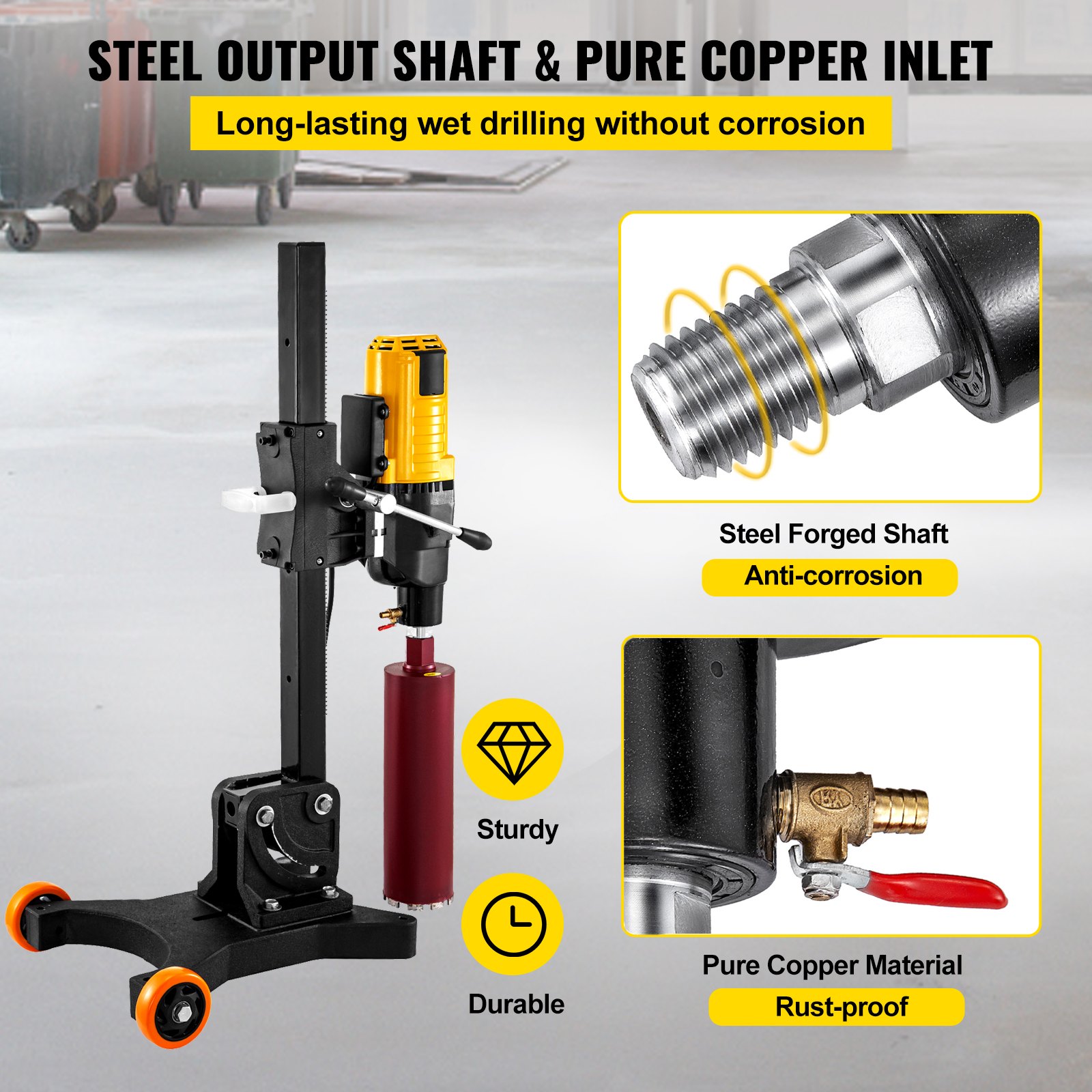 VEVOR 305 MM 12 Inch Core Drill Machine Powerful 4800W Core Drill Rig Rugged Diamond Concrete Core Drill 500 r/min Core Drill Rig with Wheel Tool Wet Dry Concrete Brick Block Drilling with Stand