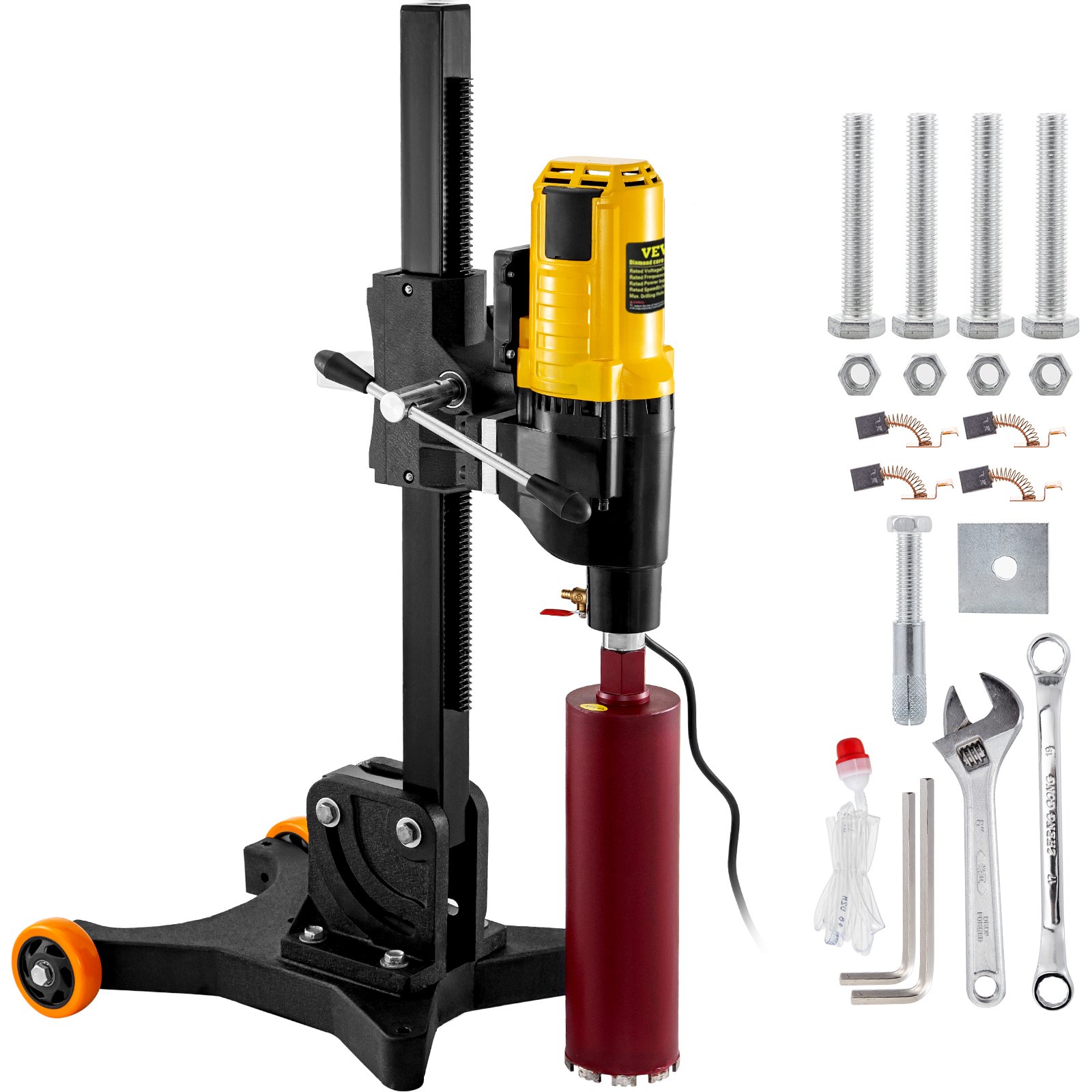 VEVOR 305 MM 12 Inch Core Drill Machine Powerful 4800W Core Drill Rig Rugged Diamond Concrete Core Drill 500 r/min Core Drill Rig with Wheel Tool Wet Dry Concrete Brick Block Drilling with Stand