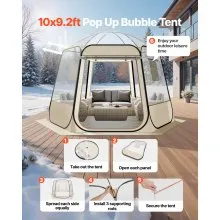 VEVOR Pop up Bubble Tent, 10 x 9.2 ft Waterproof & UV-Resistant, Clear Camping Tent Shelter, Outdoor Garden Dome Igloo Tents with Windows, 540° Panoramic View, for 4-8 Persons Patio Backyard