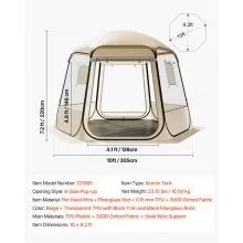 VEVOR Pop up Bubble Tent, 10 x 9.2 ft Waterproof & UV-Resistant, Clear Camping Tent Shelter, Outdoor Garden Dome Igloo Tents with Windows, 540° Panoramic View, for 4-8 Persons Patio Backyard