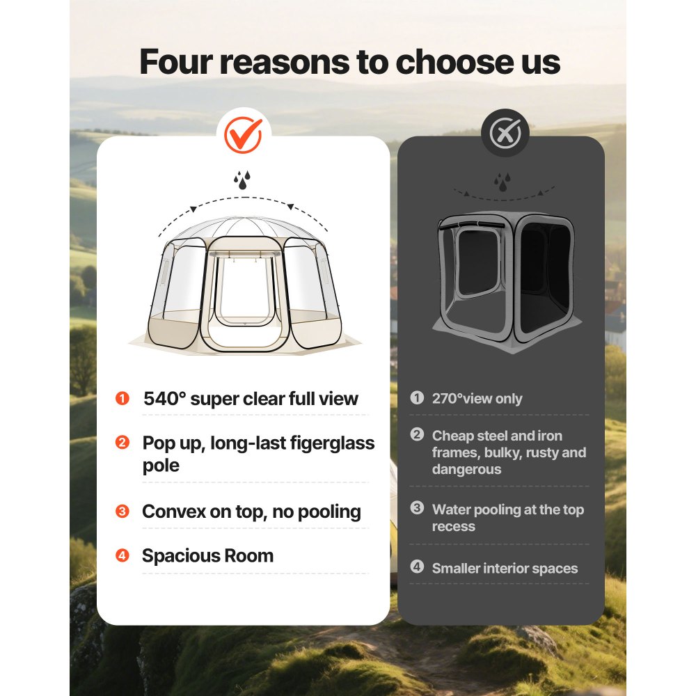 VEVOR Pop up Bubble Tent, 12 x 11.1 ft Waterproof & UV-Resistant, Clear Camping Tent Shelter, Outdoor Garden Dome Igloo Tents with Windows, 540° Panoramic View, for 10-12 Persons Patio Backyard